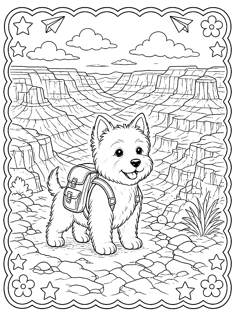 Westie at the Grand Canyon coloring page
