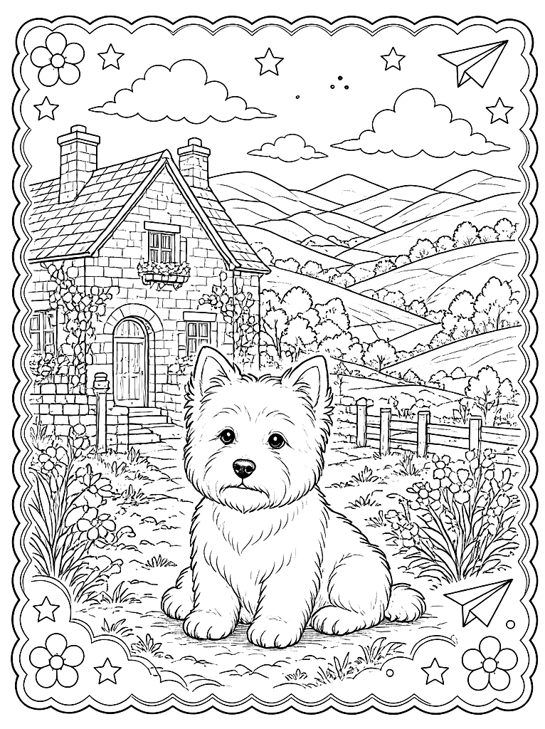 Westie in the Irish Countryside coloring page