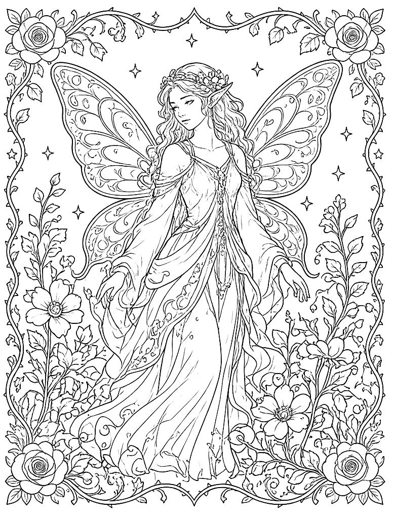Fae with Butterfly Wings coloring page
