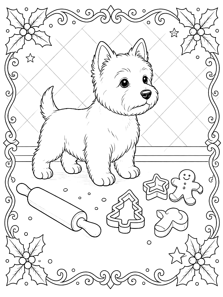 Westie Baking Christmas Cookies coloring page