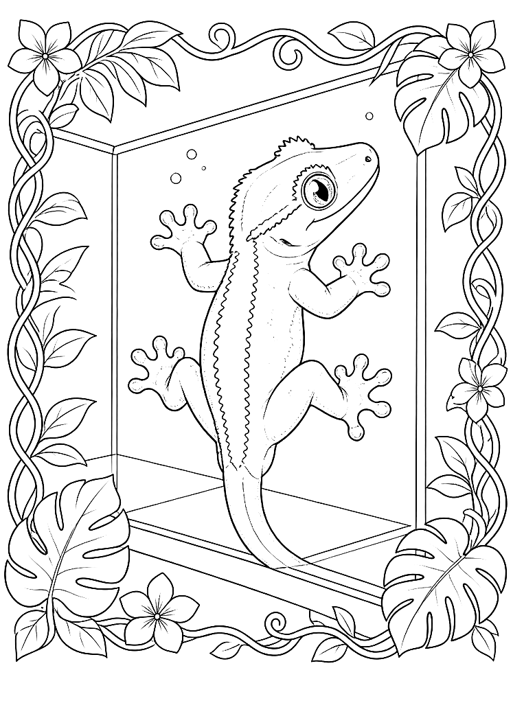 Gecko Climbing the Glass coloring page