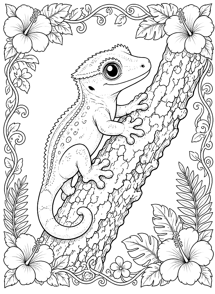 Gecko Climbing Cork Bark coloring page